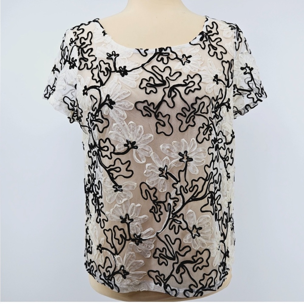 Anthropologie Meadow RueCherry Blossom Blouse Semi Sheer Floral Appliqué XS